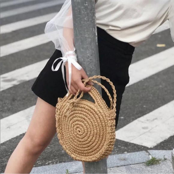 🌴ISLAND TIME🌴TAN ROUND STRAW CROSSBODY HANDBAG - Picture 3 of 8